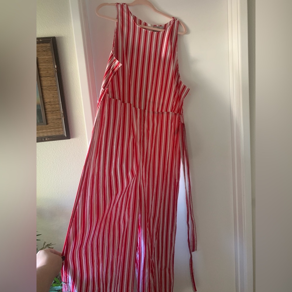 ASOS Red and White striped jumpsuit, gently used with no stains or rips.